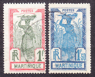 MARTINIQUE 1922, Michel 102, 104, razené. KOLÓNIE. DOMORODKYŇA, CUKROVÁ PLANTÁŽ.