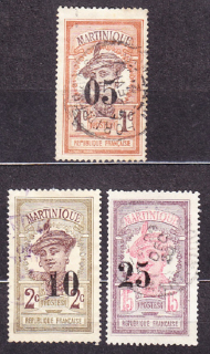 MARTINIQUE 1920, Michel 78-80, razená séria. KOLÓNIE. PRETLAČE.