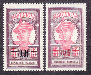 MARTINIQUE 1922, Michel 81, 83, * čisté. KOLÓNIE. PRETLAČE.