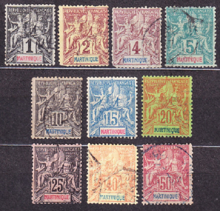 MARTINIQUE 1892, Michel 26-33, 35-36, razené. KOLÓNIE. ALEGÓRIA.