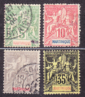 MARTINIQUE 1899, Michel 39-41, 43, razené. KOLÓNIE. ALEGÓRIA.