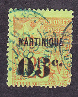 MARTINIQUE 1888, Michel 9, razená. KOLÓNIE. KOLONIÁLNA POŠTA - PRETLAČ.