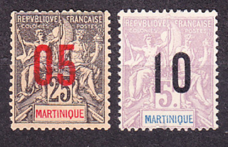 MARTINIQUE 1912, Michel 74, 76, čisté bez lepu. KOLÓNIE. ALEGÓRIA - PRETLAČE.