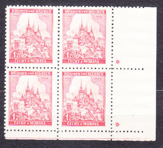 PROTEKTORÁT 1941, Pofis 57, ** čistý rohový 4-blok ( PD ) - úzky okraj. KRAJINY, HRADY, MESTÁ - PRAHA.
