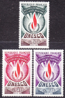 FRANCÚZSKO - SLUŽOBNÉ PRE UNESCO 1969, Michel 9-11, ** čistá séria. ĽUDSKÉ PRÁVA.