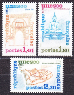 FRANCÚZSKO - SLUŽOBNÉ PRE UNESCO 1981, Michel 24-26, ** čistá séria. SVETOVÉ DEDIČSTVO.