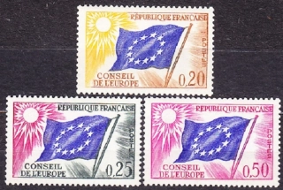 FRANCÚZSKO - SLUŽOBNÉ PRE RADU EURÓPY 1963, Michel 7-9, ** čistá séria. EURÓPSKA VLAJKA.
