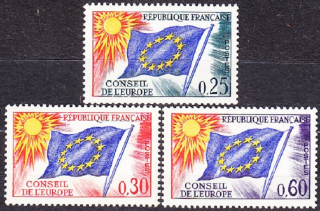 FRANCÚZSKO - SLUŽOBNÉ PRE RADU EURÓPY 1965, Michel 10-12, ** čistá séria. EURÓPSKA VLAJKA.