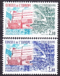 FRANCÚZSKO - SLUŽOBNÉ PRE RADU EURÓPY 1983, Michel 32-33, ** čistá séria. ŠTRASBURG - SÁLA.