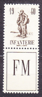FRANCÚZSKO 1940, Michel 10, * čistá séria s dolným kupónom. VOJENSKÉ - POĽNÁ POŠTA. VOJAK.