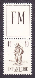 FRANCÚZSKO 1940, Michel 10, * čistá séria s horným kupónom. VOJENSKÉ - POĽNÁ POŠTA. VOJAK.