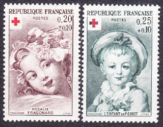 FRANCÚZSKO 1962, Michel 1418-1419, ** čistá séria. ČERVENÝ KRÍŽ - MAĽBY.