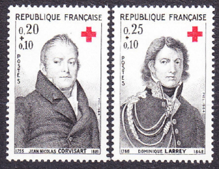 FRANCÚZSKO 1964, Michel 1494-1495, ** čistá séria. ČERVENÝ KRÍŽ - OSOBNOSTI.