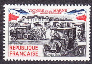 FRANCÚZSKO 1964, Michel 1489, * čistá séria. BITKA PRI MARNE, STARÉ AUTÁ.