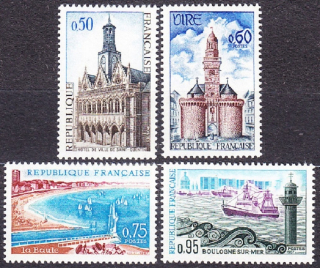 FRANCÚZSKO 1967, Michel 1591-1594, ** čistá séria. KRAJINY - TURIZMUS.