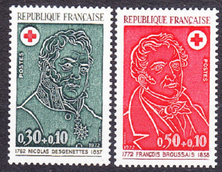 FRANCÚZSKO 1972, Michel 1815-1816, ** čistá séria. ČERVENÝ KRÍŽ - SLÁVNI MEDICI.
