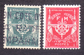 FRANCÚZSKO 1946, Michel 11-12, kompletná séria. VOJENSKÉ - POĽNÁ POŠTA. EMBLÉMY.