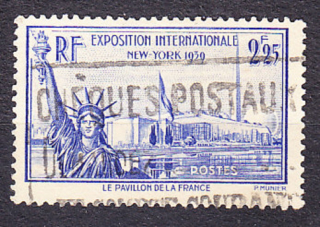 FRANCÚZSKO 1939, Michel 444, razená. SVETOVÁ VÝSTAVA V NEW YORKU, SOCHA SLOBODY.