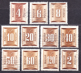 MAĎARSKO 1951, Michel 191-194, 196-202, razené. DOPLATNÉ. ČÍSLICE A POŠTOVÝ ROH.