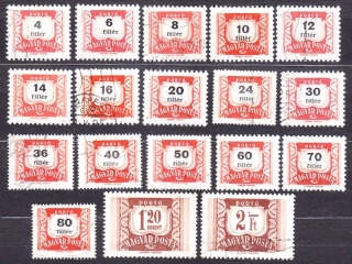 MAĎARSKO 1958, Michel 222-239, razená séria. DOPLATNÉ. ČÍSLICE A POŠTOVÝ ROH.