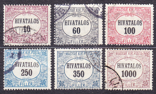 MAĎARSKO 1921, Michel 1, 3-6, 8, razené. SLUŽOBNÉ. ČÍSLICE.