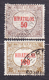 MAĎARSKO 1922, Michel 11-12, razená séria. SLUŽOBNÉ. ČÍSLICE.