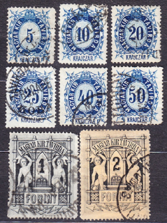 MAĎARSKO 1874, Michel 11-18, razená séria. TELEGRAFNÉ.