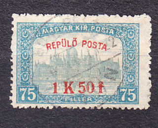 MAĎARSKO 1918, Michel 210, razená. PARLAMENT - PRETLAČ. LETECKÉ.