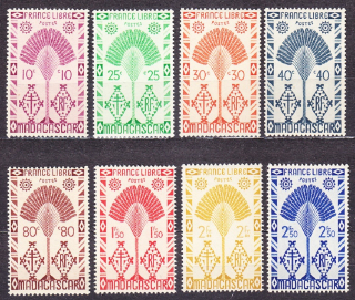MADAGASCAR 1943, Michel 351-355, 357-359, ** čisté. KOLÓNIE. PÚTNICKA PALMA.