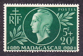 MADAGASCAR 1944, Michel 383, * čistá séria. KOLÓNIE. ČERVENÝ KRÍŽ.