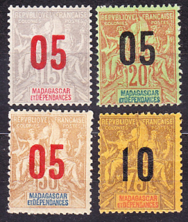 MADAGASCAR 1912, Michel 91-94, * čistá séria. KOLÓNIE. ALEGÓRIA - PRETLAČE.