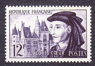 FRANCÚZSKO 1955, Michel 1060, ** čistá séria. ALCHYMISTA J. COEUR, HRAD BOURGES.