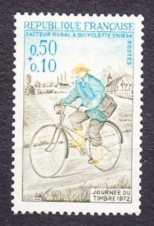 FRANCÚZSKO 1972, Michel 1784, ** čistá séria. DEŇ ZNÁMKY - POŠTÁR NA BICYKLI.