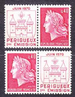 FRANCÚZSKO 1970, Michel 1650 Zf, ** čistá séria. OBIDVA KUPÓNY. MARIANNE.