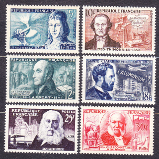 FRANCÚZSKO 1955, Michel 1037-1042, ** čistá séria. SLÁVNI VYNÁLEZCOVIA.