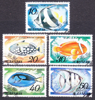 SEVERNÁ KÓREA 1991, Michel 3235-3239, razená séria. RYBY.