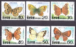 SEVERNÁ KÓREA 1991, Michel 3180-3185, razená séria. MOTÝLE.