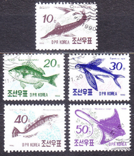 SEVERNÁ KÓREA 1990, Michel 3154-3158, razená séria. RYBY.