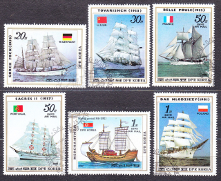 SEVERNÁ KÓREA 1987, Michel 2811-2816, razená séria. LODE - PLACHETNICE.