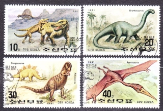SEVERNÁ KÓREA 1991, Michel 3209-3212, razené. DINOSAURY.
