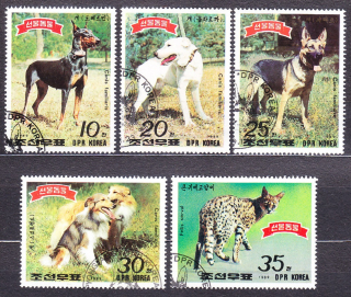 SEVERNÁ KÓREA 1989, Michel 2991-2995, razená séria. PSI A MAČKA.