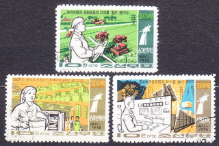 SEVERNÁ KÓREA 1972, Michel 1111-1113, razená séria. VEDA A TECHNIKA.
