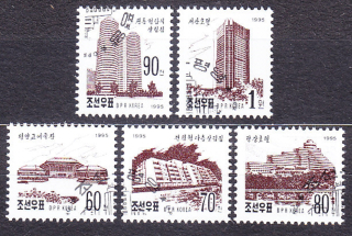 SEVERNÁ KÓREA 1995, Michel 3789-3793, razená séria. BUDOVY V HLAVNOM MESTE.