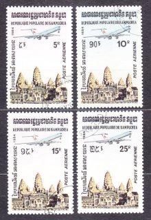 KAMBODŽA 1984, Michel 546-549, razená séria. LIETADLO, CHRÁM.