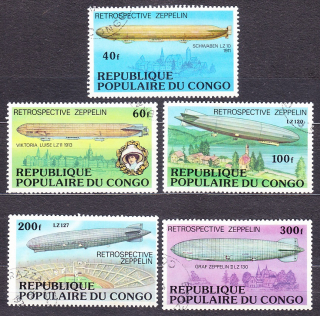 KONGO ( BRAZZAVILLE ) 1977, Michel 577-581, razená séria. VZDUCHOLODE - ZEPPELIN.