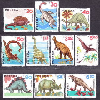 POĽSKO 1965, Michel 1570-1579, ** čistá séria. DINOSAURY.
