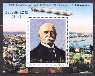 SEVERNÁ KÓREA 1988, Michel Block 237, razený hárček. VZDUCHOLODE, ZEPPELIN.