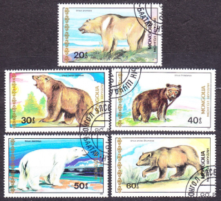 MONGOLSKO 1989, Michel 2032-2036, razené. MEDVEDE.