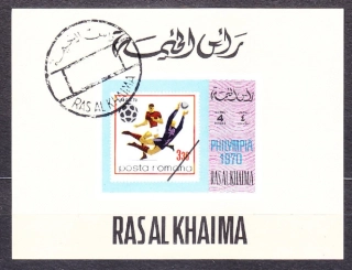 RAS AL KHAIMA 1970, Michel 488 B, razený hárček. ZNÁMKA NA ZNÁMKE - FUTBAL.