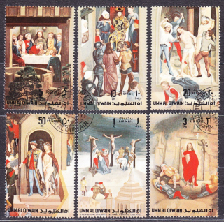 UMM AL QIWAIN 1972, Michel 515-520, razená séria. VEĽKÁ NOC, JEŽIŠ, UKRIŽOVANIE.